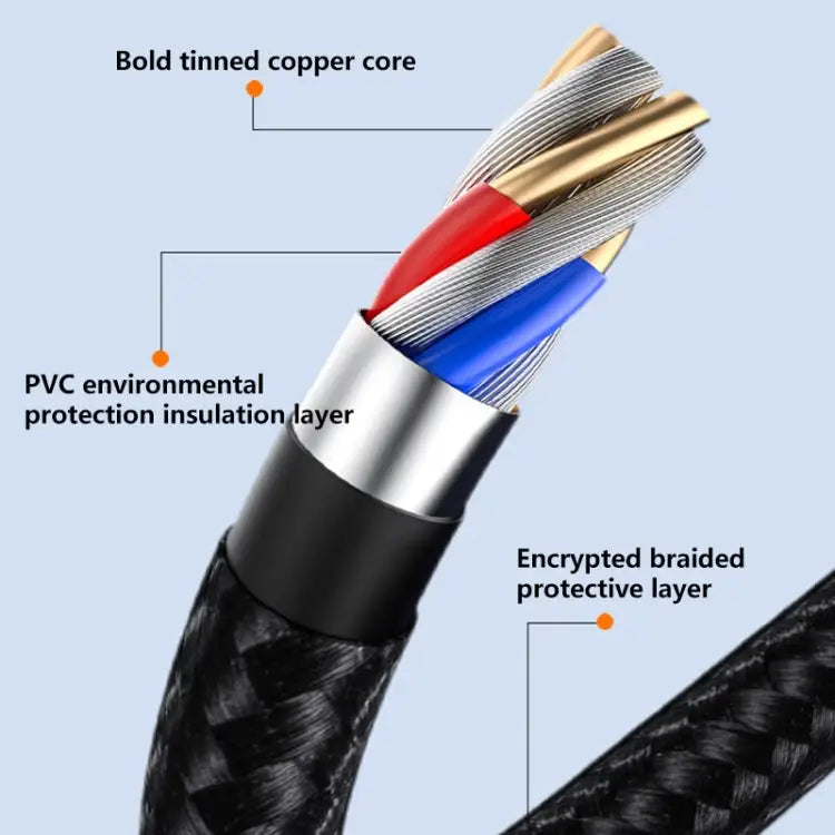 6A 66W 3 in 1 USB to 8 Pin + Micro USB + USB-C / Type-CFast Charging Braided Data Cable USB to 8 Pin + Micro USB