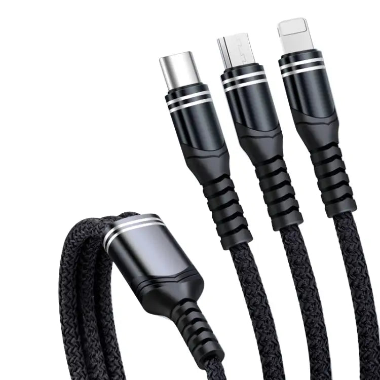 6A 66W 3 in 1 USB to 8 Pin + Micro USB + USB-C / Type-CFast Charging Braided Data Cable USB to 8 Pin + Micro USB
