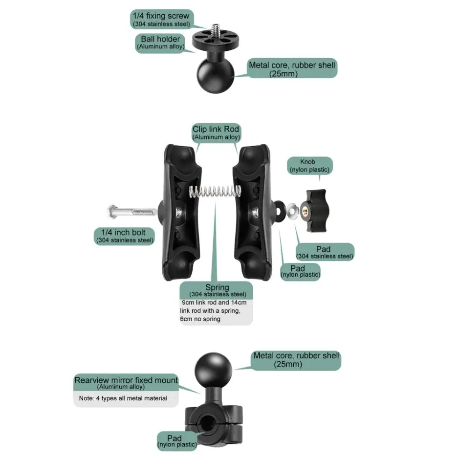 6cm Connecting Rod Fixed Motorcycle Mount Holder for GoPro Insta360 DJI and Other Action Cameras 6cm Connecting Rod