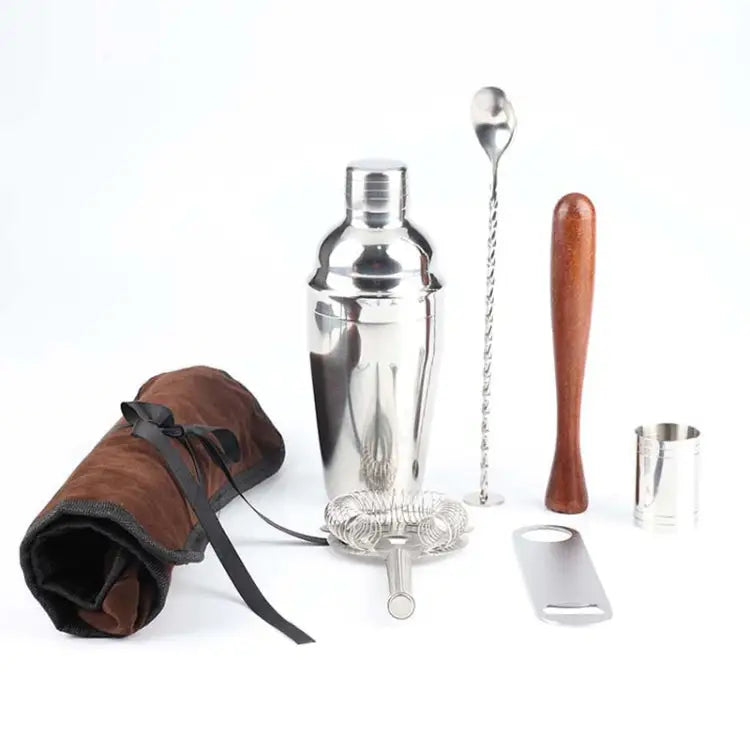 7 in 1 Stainless Steel Wine Cocktail Shaker Tools Set with Cloth Bag Capacity: 550ml 550ml - 550ml