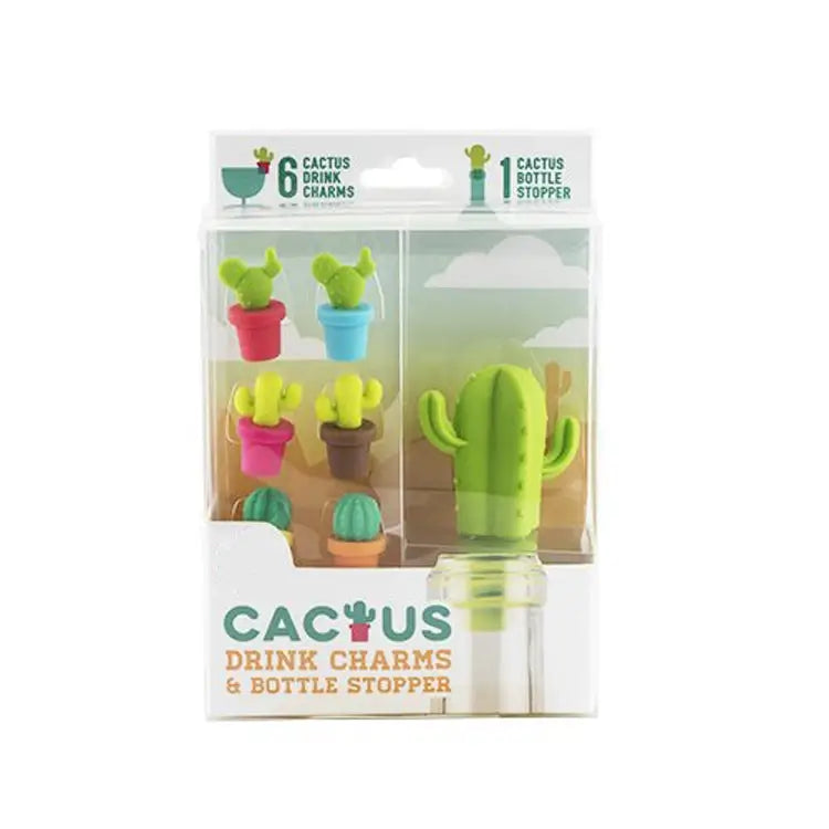 7 PCS Creative Cactus Silicone Wine Bottle Stopper + Wine Glass Marker Set 7 in 1 Wine Bottle Stopper - 7 in 1 Wine