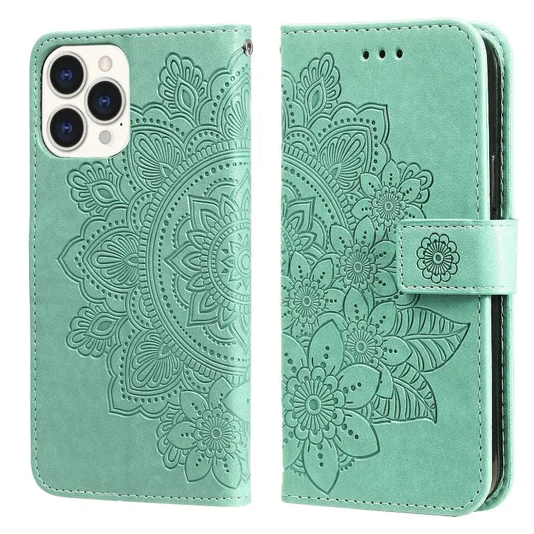 7-petal Flowers Embossing Pattern Horizontal Flip PU Leather Case with Holder & Card Slots & Wallet & Photo Frame