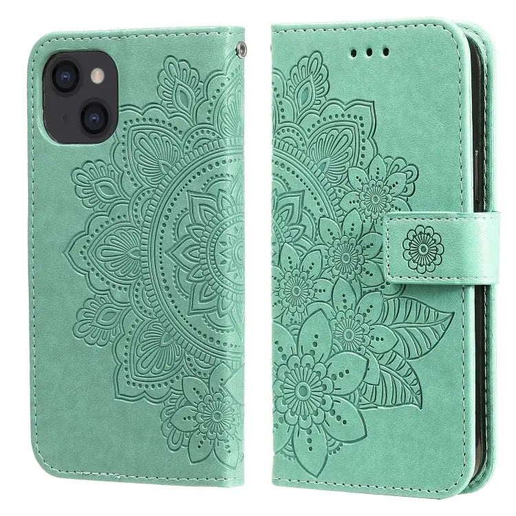 7-petal Flowers Embossing Pattern Horizontal Flip PU Leather Case with Holder & Card Slots & Wallet & Photo Frame