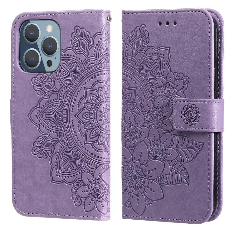7-petal Flowers Embossing Pattern Horizontal Flip PU Leather Case with Holder & Card Slots & Wallet & Photo Frame