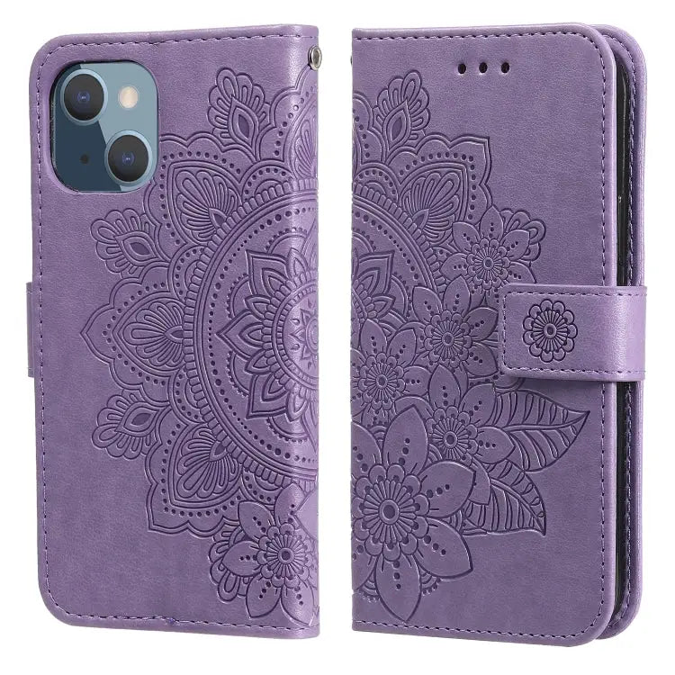 7-petal Flowers Embossing Pattern Horizontal Flip PU Leather Case with Holder & Card Slots & Wallet & Photo Frame