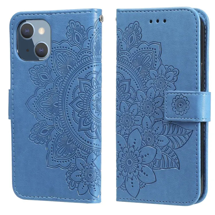 7-petal Flowers Embossing Pattern Horizontal Flip PU Leather Case with Holder & Card Slots & Wallet & Photo Frame