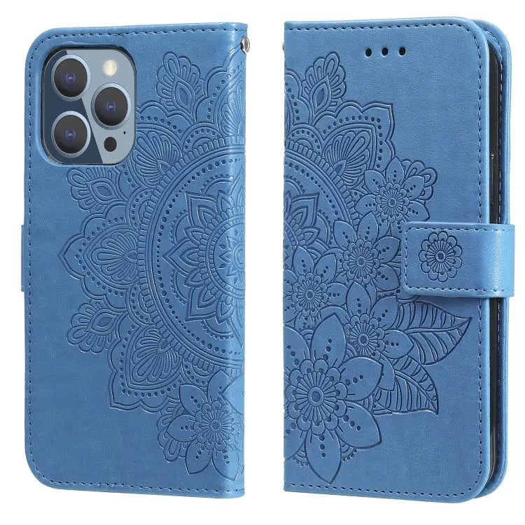 7-petal Flowers Embossing Pattern Horizontal Flip PU Leather Case with Holder & Card Slots & Wallet & Photo Frame