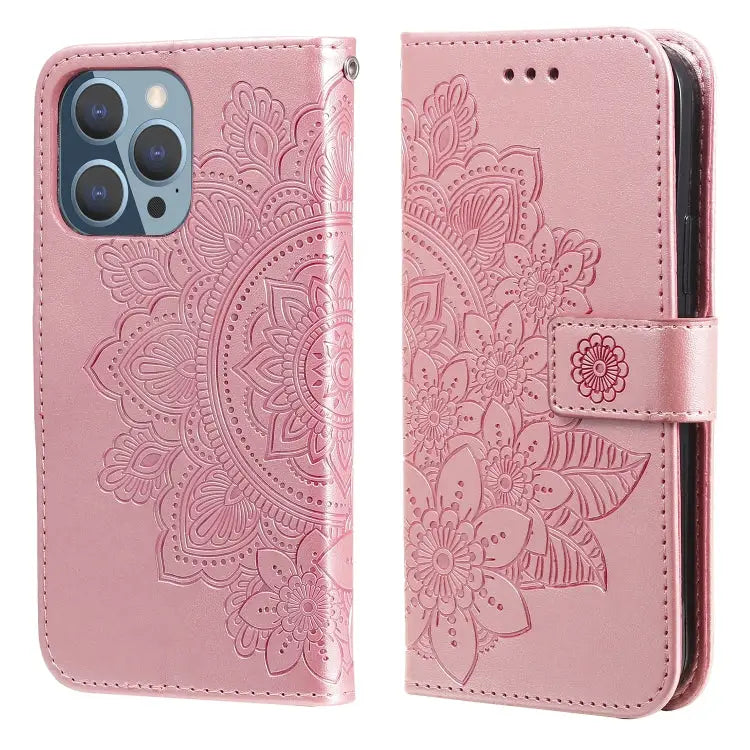 7-petal Flowers Embossing Pattern Horizontal Flip PU Leather Case with Holder & Card Slots & Wallet & Photo Frame
