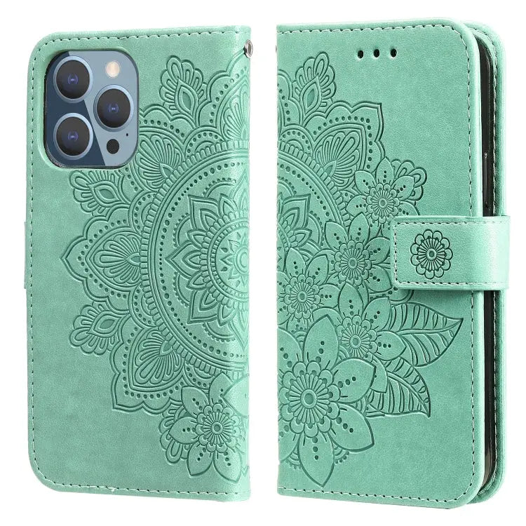 7-petal Flowers Embossing Pattern Horizontal Flip PU Leather Case with Holder & Card Slots & Wallet & Photo Frame