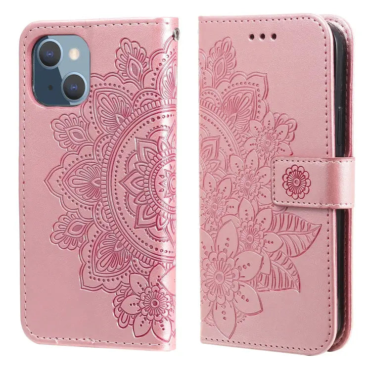 7-petal Flowers Embossing Pattern Horizontal Flip PU Leather Case with Holder & Card Slots & Wallet & Photo Frame