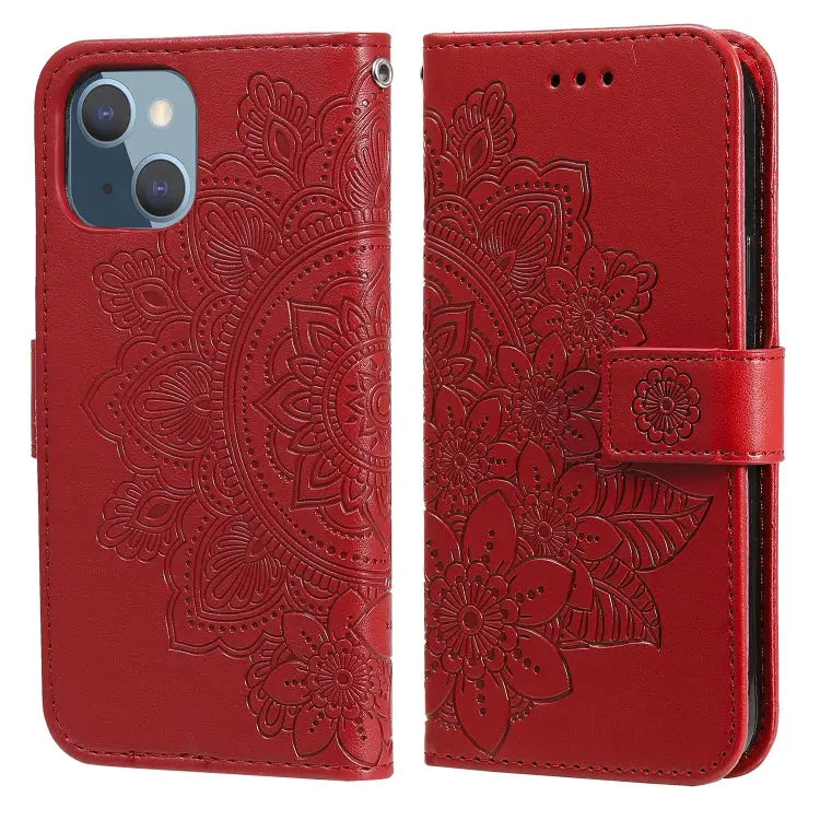 7-petal Flowers Embossing Pattern Horizontal Flip PU Leather Case with Holder & Card Slots & Wallet & Photo Frame