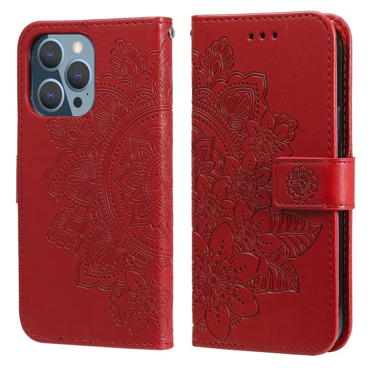 7-petal Flowers Embossing Pattern Horizontal Flip PU Leather Case with Holder & Card Slots & Wallet & Photo Frame