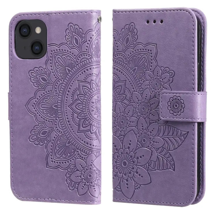 7-petal Flowers Embossing Pattern Horizontal Flip PU Leather Case with Holder & Card Slots & Wallet & Photo Frame