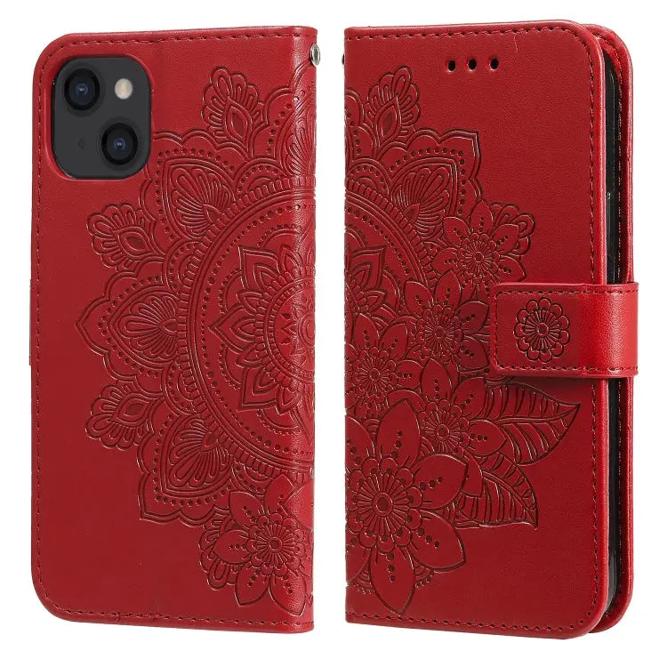 7-petal Flowers Embossing Pattern Horizontal Flip PU Leather Case with Holder & Card Slots & Wallet & Photo Frame
