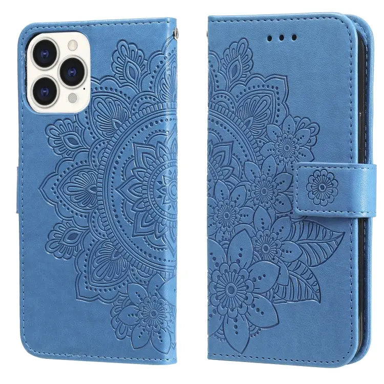 7-petal Flowers Embossing Pattern Horizontal Flip PU Leather Case with Holder & Card Slots & Wallet & Photo Frame