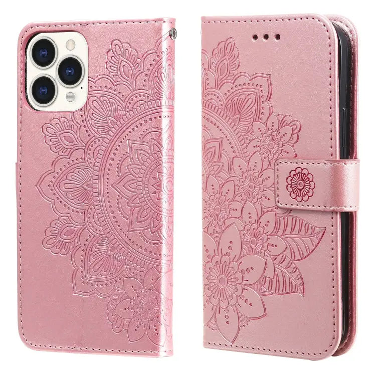 7-petal Flowers Embossing Pattern Horizontal Flip PU Leather Case with Holder & Card Slots & Wallet & Photo Frame