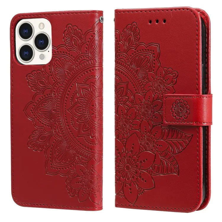 7-petal Flowers Embossing Pattern Horizontal Flip PU Leather Case with Holder & Card Slots & Wallet & Photo Frame