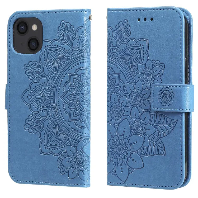 7-petal Flowers Embossing Pattern Horizontal Flip PU Leather Case with Holder & Card Slots & Wallet & Photo Frame
