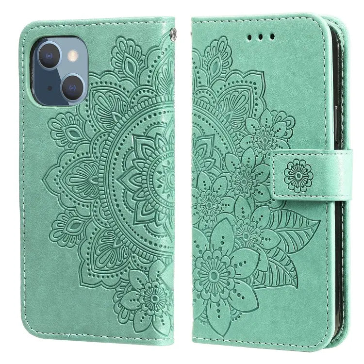 7-petal Flowers Embossing Pattern Horizontal Flip PU Leather Case with Holder & Card Slots & Wallet & Photo Frame