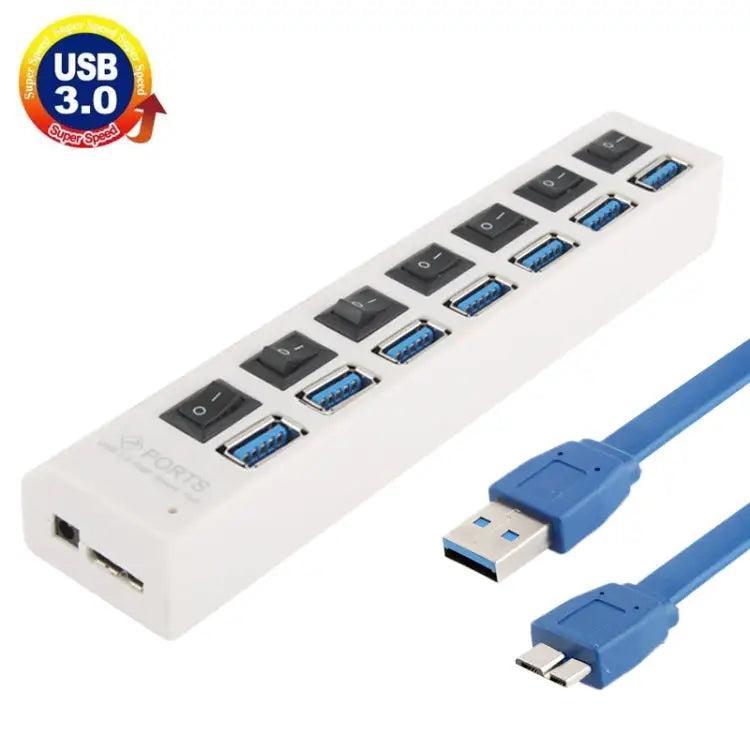 7 Ports USB 3.0 HUB Super Speed 5Gbps Plug and Play Support 1TB 7 Ports (Black) 7 Ports (White) - 7 Ports (White)