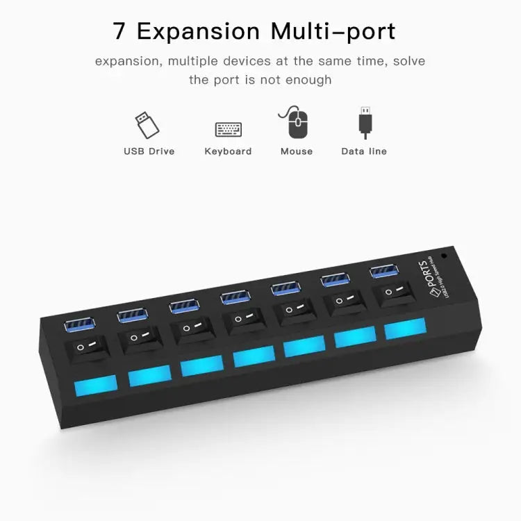 7 Ports USB 3.0 HUB Super Speed 5Gbps Plug and Play Support 1TB 7 Ports (Black) 7 Ports (White)