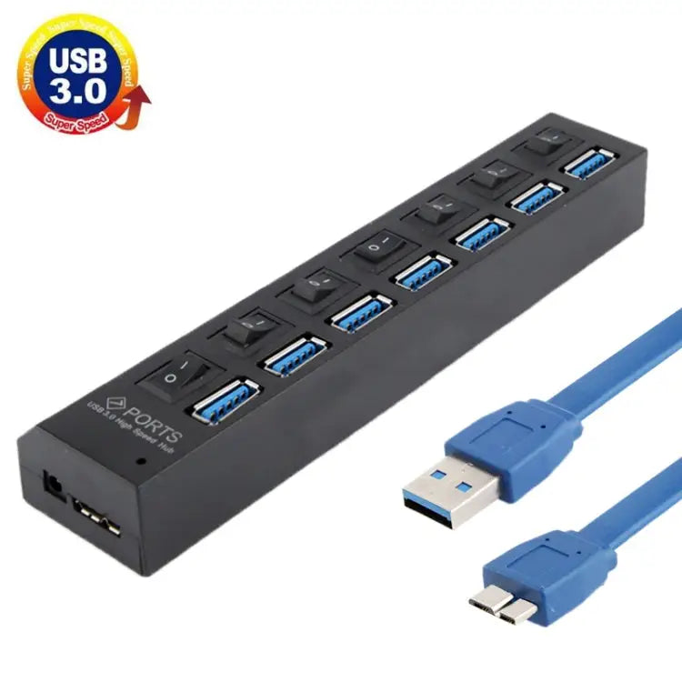 7 Ports USB 3.0 HUB Super Speed 5Gbps Plug and Play Support 1TB 7 Ports (Black) 7 Ports (White) - 7 Ports (Black)
