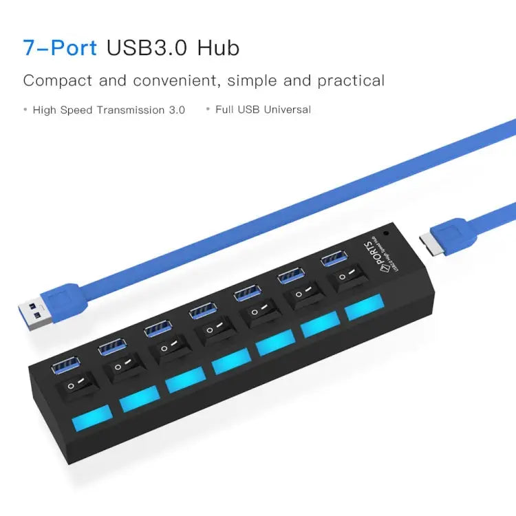 7 Ports USB 3.0 HUB Super Speed 5Gbps Plug and Play Support 1TB 7 Ports (Black) 7 Ports (White)