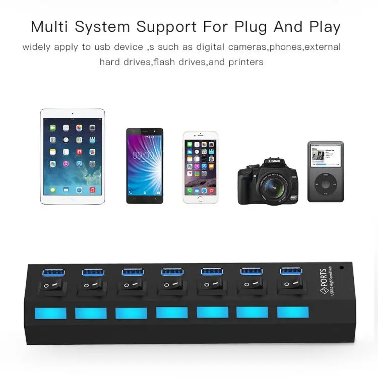 7 Ports USB 3.0 HUB Super Speed 5Gbps Plug and Play Support 1TB 7 Ports (Black) 7 Ports (White)