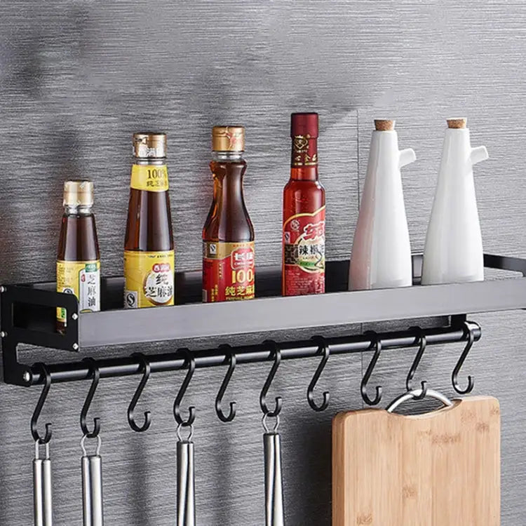 70cm 10 Hooks Kitchen Multi-function Wall Hanging Holder Seasoning Storage Rack 70cm 10 Hooks(Black) - 70cm 10