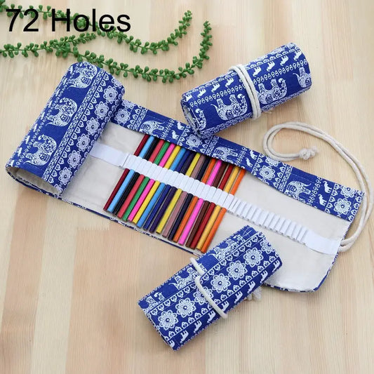72 Slots Cosmic Galaxy Print Pen Bag Canvas Pencil Wrap Curtain Roll Up Pencil Case Stationery Pouch 72 Slots - 72 Slots