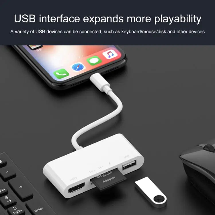 75215 5 in 1 8 Pin to HDMI + SD Card Slot + TF Card Slot + USB + 8 Pin Charging Port HD Video Converter 75215 - 75215