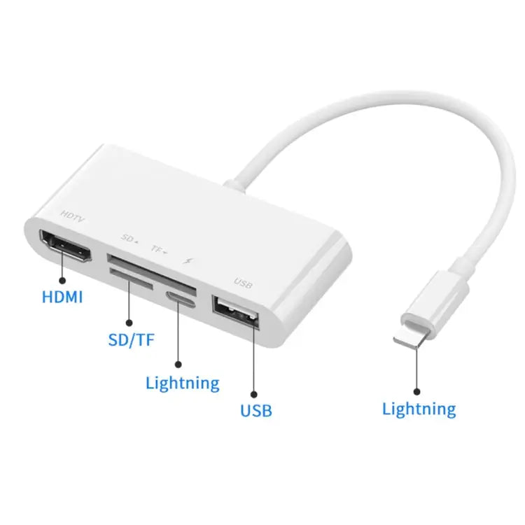 75215 5 in 1 8 Pin to HDMI + SD Card Slot + TF Card Slot + USB + 8 Pin Charging Port HD Video Converter 75215 - 75215