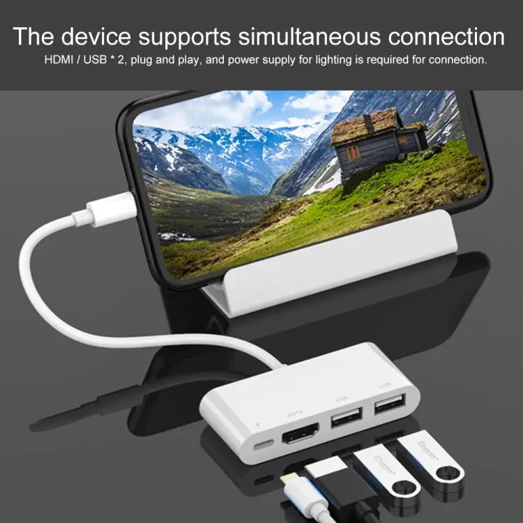 75216 4 in 1 8 Pin to HDMI + 8 Pin Charging + 2 USB Ports HD Video Converter 75216 - 75216