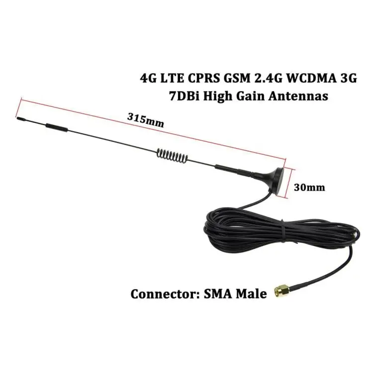 7dBi SMA Male Connector High Gain 4G LTE CPRS GSM 2.4G WCDMA 3G Antenna Network Reception Adapter 7dBi SMA 4G - 7dBi