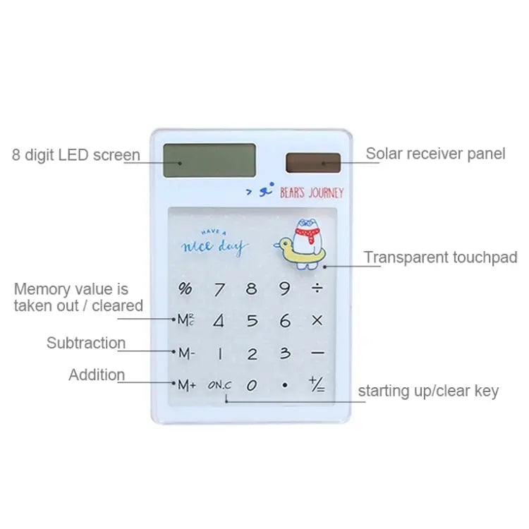 8 Digits LED Screen Calculator with Transparent Touch Pad & Solar Panel Random Color Delivery - 8 Digits Calculator