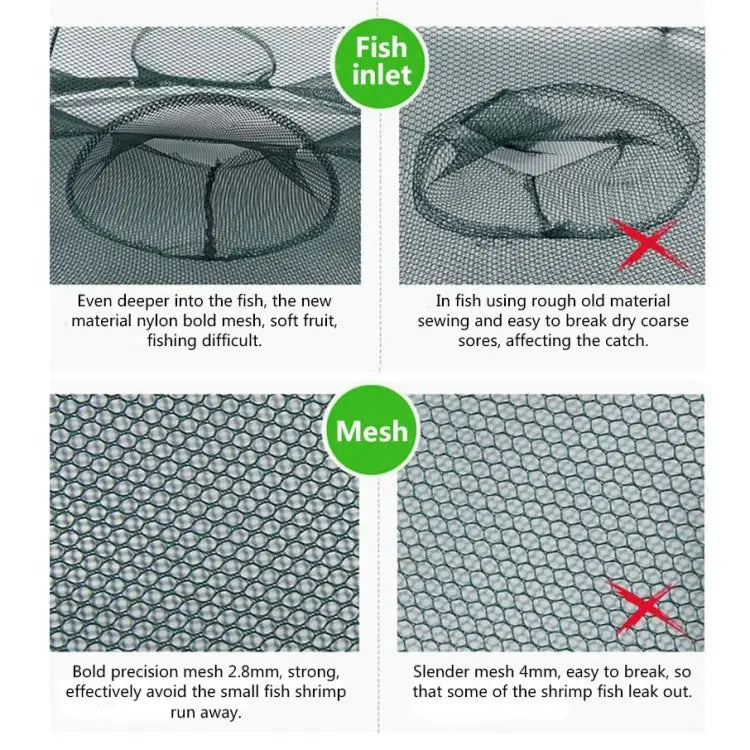 8 Holes Automatic Foldable Fishing Net Nylon Shrimp Crab Minnow Trap Fish Cast Net Fishing Tackle 8 Holes - 8 Holes