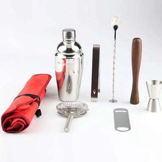 8 in 1 Stainless Steel Wine Cocktail Shaker Tools Set with Cloth Bag Capacity: 550ml 550ml - 550ml