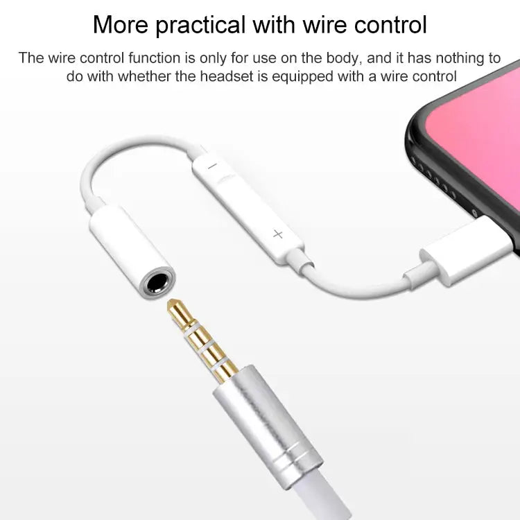 8 Pin Male to 3.5mm Female Headphone Jack Wire Control Bluetooth Audio Adapter Support Music Calls Volume Control