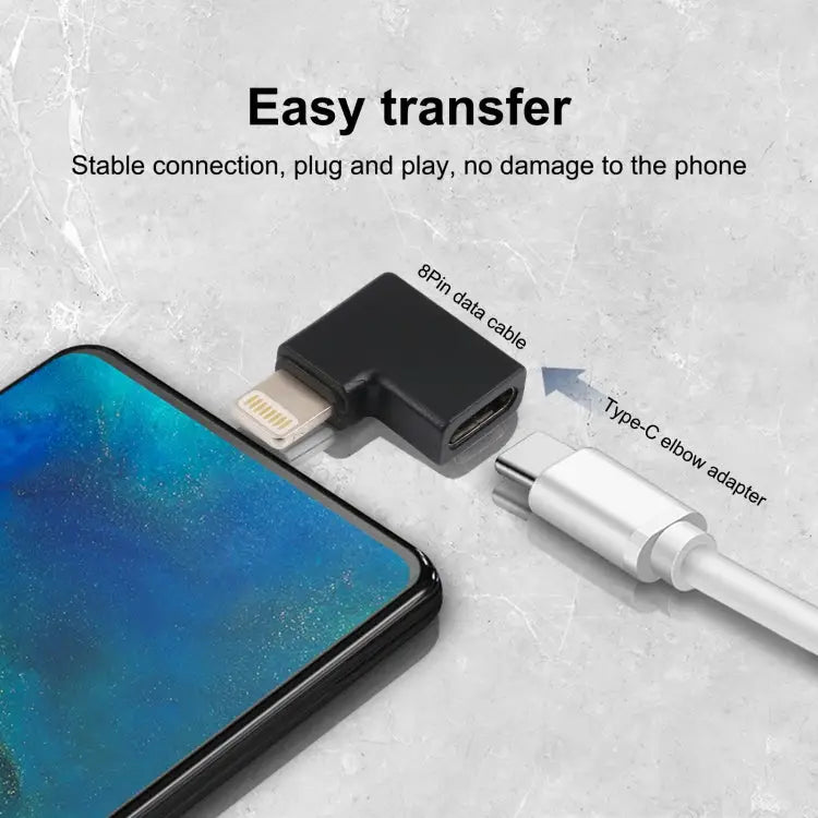 8 Pin Male to USB-C / Type-C Female Elbow Charging Adapter 8 Pin Male to USB-C / Type-C Female - 8 Pin Male to USB-C