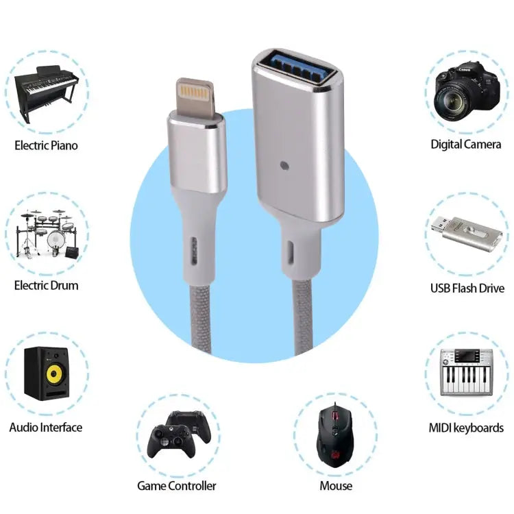 8 Pin Male to USB Female OTG Camera Adapter Compatible with IOS 13 or Above