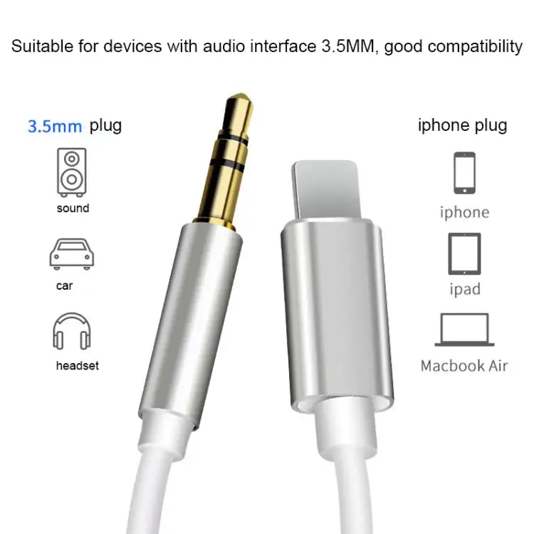 8 Pin to 3.5mm AUX Audio Adapter Cable Length: 1m - White