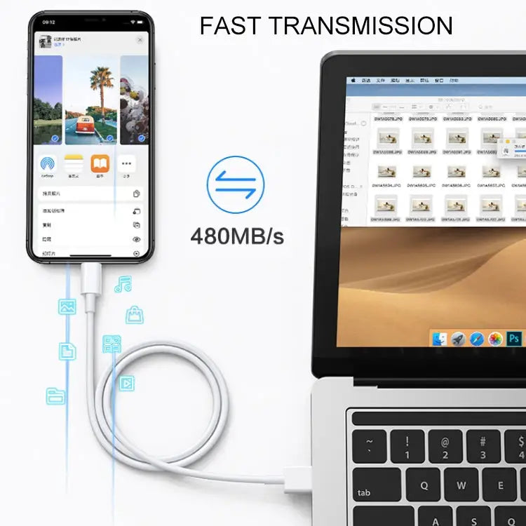 8 Pin to USB 2.0 Sync Data / Charging Cable Cable Length: 1m