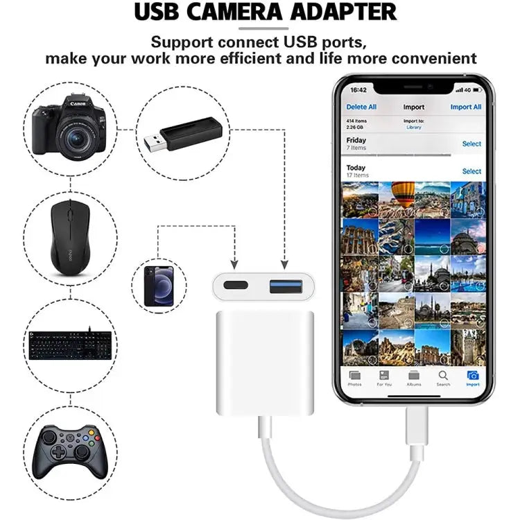 8 Pin To USB2.0 + 8 Pin Interface OTG Sdapter Support IOS System