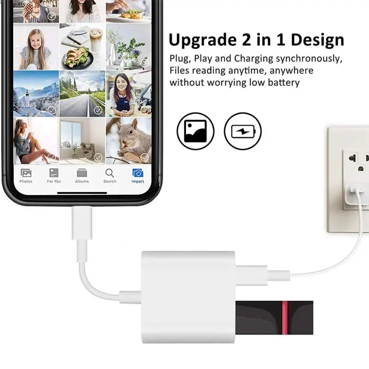 8 Pin To USB2.0 + 8 Pin Interface OTG Sdapter Support IOS System
