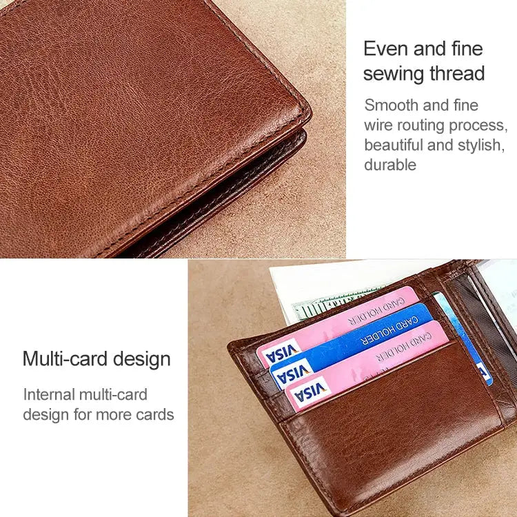 8016 Retro Cowhide Leather Multiple Card Slots Wallet for Men with Removable Card Holder 8016 - 8016