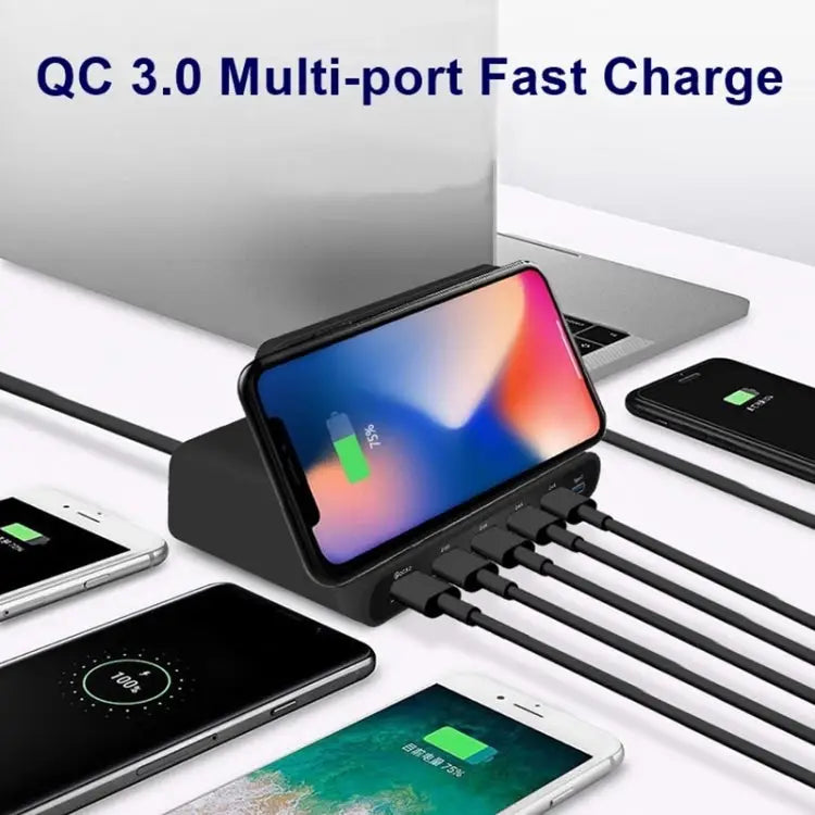 828W 7 in 1 60W QC 3.0 USB Interface + 4 USB Ports + USB-C / Type-C Interface + Wireless Charging Multi-function