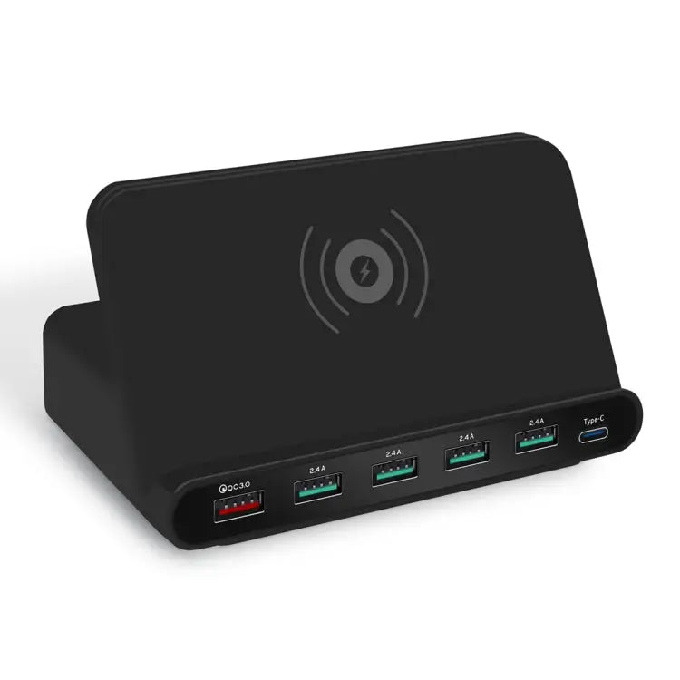 828W 7 in 1 60W QC 3.0 USB Interface + 4 USB Ports + USB-C / Type-C Interface + Wireless Charging Multi-function