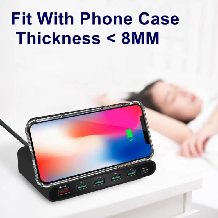 828W 7 in 1 60W QC 3.0 USB Interface + 4 USB Ports + USB-C / Type-C Interface + Wireless Charging Multi-function