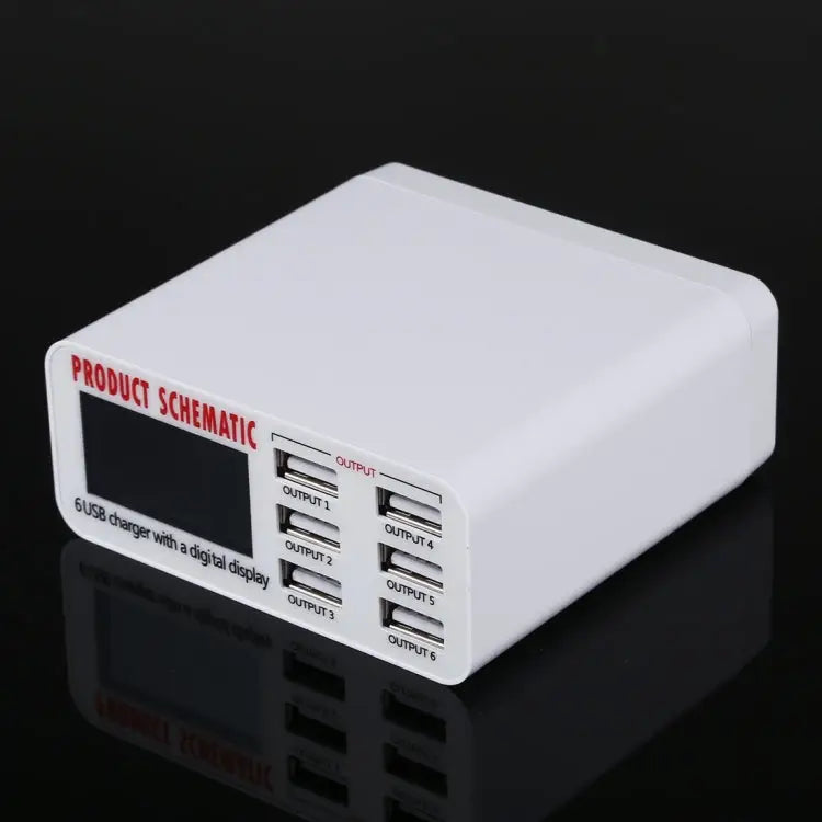 899 30W QC 3.0 6 USB Ports Fast Charger with LCD Digital Display EU Plug - 899