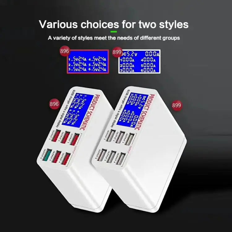 899 30W QC 3.0 6 USB Ports Fast Charger with LCD Digital Display EU Plug - 899